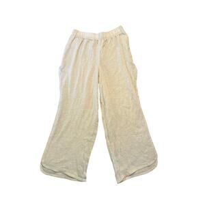 Women M C&C California Linen Pants Resort Wide Leg Cut-Out Open Sides Cream
